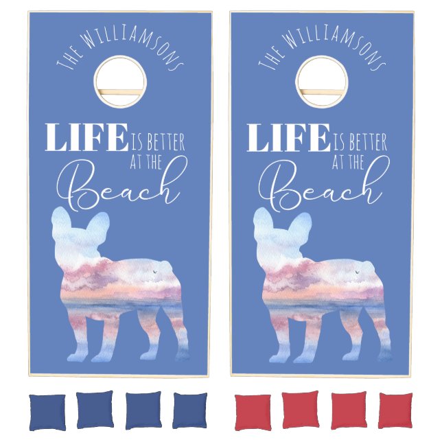 Custom French Bulldog Beach House Cornhole Set (Set)
