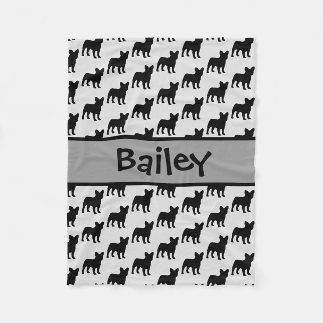 Custom French Bulldog Dog Silhouette Fleece Blanket (Front)