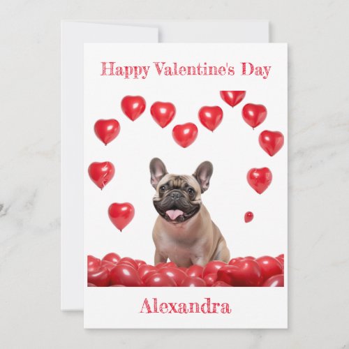 Custom French Bulldog Heart Balloons Valentine Holiday Card