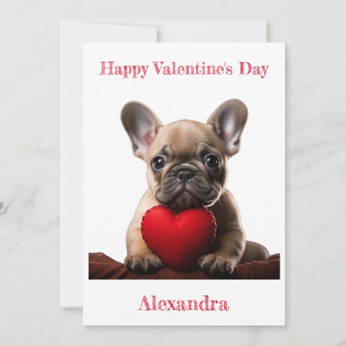 Custom French Bulldog Holding Heart Valentine Holiday Card