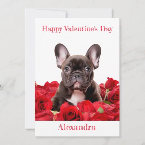 Custom French Bulldog on Red Roses Valentine Holiday Card