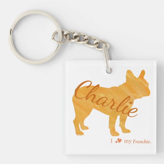 Custom French Bulldog Pastel Orange Frenchie Keychain (Front)