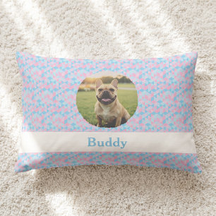 Custom French Bulldog Photo Pastel Geometric Lumbar Pillow