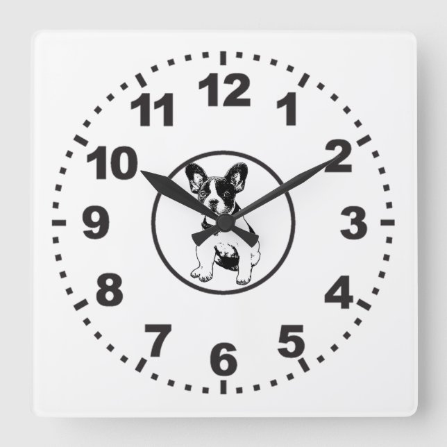 Custom French Bulldog Puppy Pick Your Color Square Wall Clock (Front)