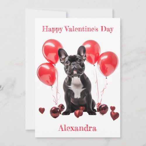 Custom French Bulldog Red Balloons Valentine Holiday Card
