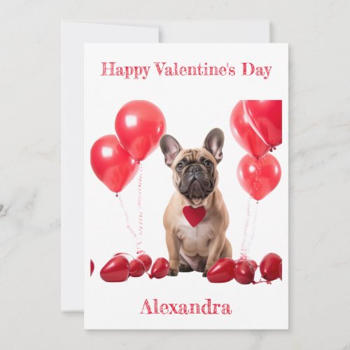 Custom French Bulldog Red Heart Collar Valentine Holiday Card