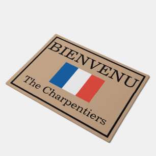 Custom French Flag Family Name Door Mat