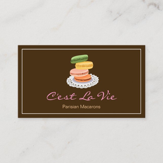 Custom French Parisian Macarons Dessert Store Business Card (Front)