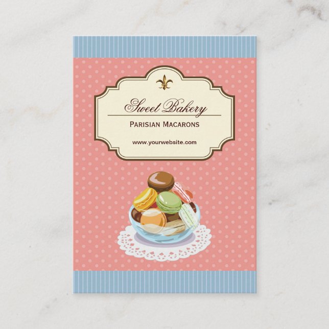 Custom French Parisian Macarons Dessert Store Business Card (Front)