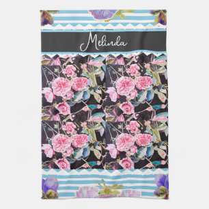 Custom French Pastel Pink Blue Rose Roses Painting Kitchen Towel