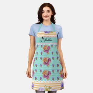 Custom French Pastel Purple Aqua Pansy Womans Name Apron