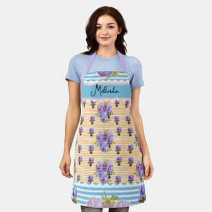 Custom French Pastel Yellow Blue Pansy Womans Name Apron