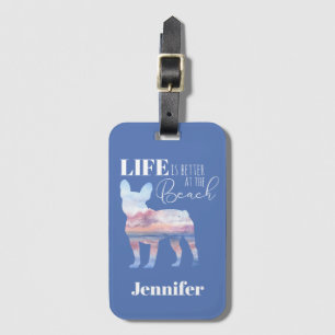 Custom Frenchie Beach Scene Luggage Tag