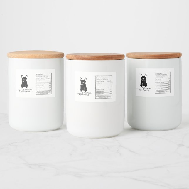 Custom Frenchie Treat Box - Personalized Pet Food Label (Bottles)