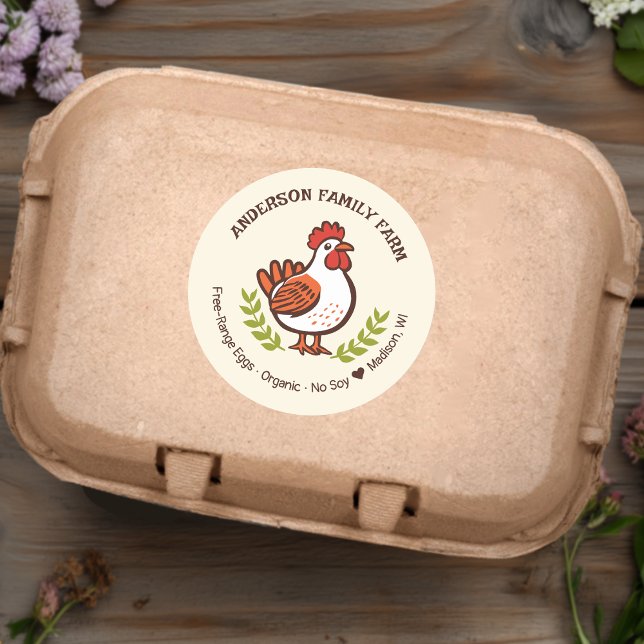 Custom Fresh Eggs Family Farm Cute Chicken Classic Round Sticker (Creator Uploaded)