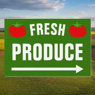 Custom Fresh Produce yard sign with pointing arrow