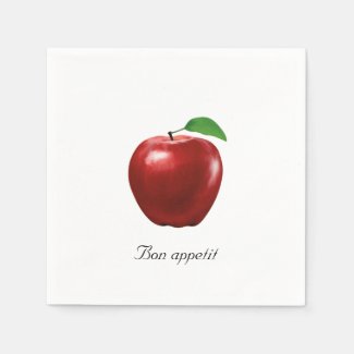 Custom Fresh Red Apple on White Napkins