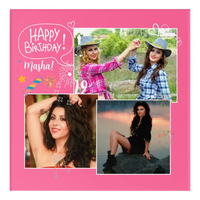 Custom Friend Happy Birthday Photo Collage  Acrylic Print (Front)