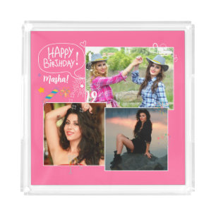 Custom Friend Happy Birthday Photo Collage  Acrylic Tray
