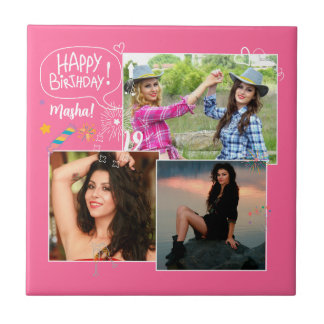 Custom Friend Happy Birthday Photo Collage Ceramic Tile