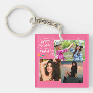 Custom Friend Happy Birthday Photo Collage Keychain