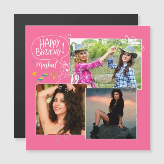 Custom Friend Happy Birthday Photo Collage Magnet (Front/Back)