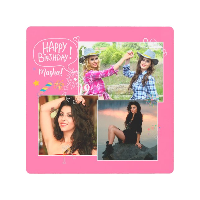 Custom Friend Happy Birthday Photo Collage  Metal Print (Front)