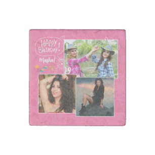 Custom Friend Happy Birthday Photo Collage  Stone Magnet