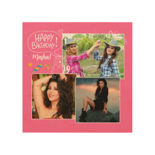 Custom Friend Happy Birthday Photo Collage  Wood Wall Art