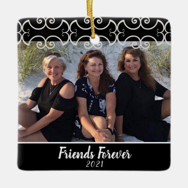 Custom Friends Forever 2-Sided Photo Christmas Ceramic Ornament (Front)