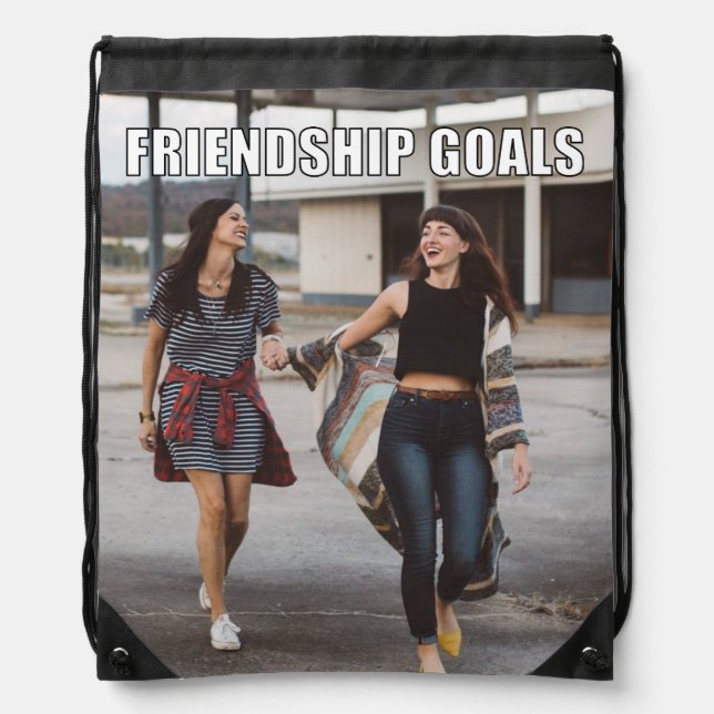 Custom Friends Photo Funny Friendship Goals Meme Drawstring Bag (Front)