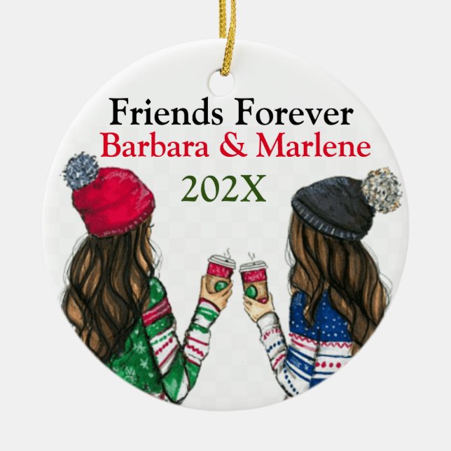 Custom Friendship Christmas Tree Ceramic Ornament (Front)