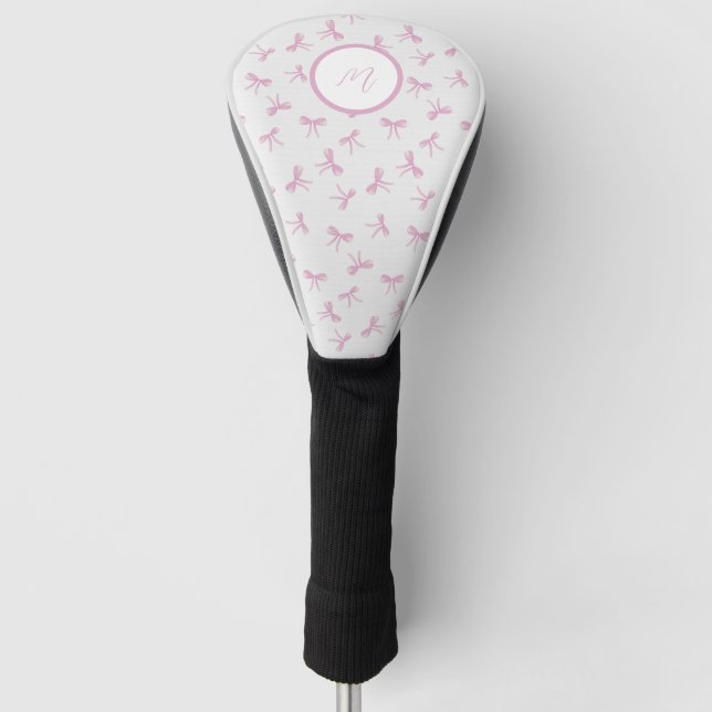 Custom Frilly Coquette Pink watercolor Bow  Golf Head Cover (Front)
