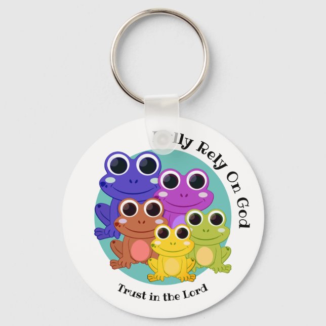Custom Frog FULLY RELY ON GOD Christian Keychain (Front)