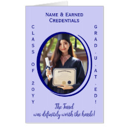 Custom From All of Us Blue, Lilac Graduation Photo Card