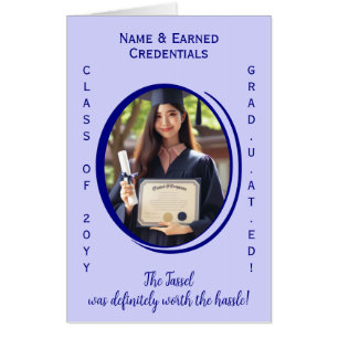 Custom From All of Us Blue, Lilac Graduation Photo Card