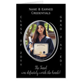 Custom From All of Us Silver, Black Graduate Photo Card