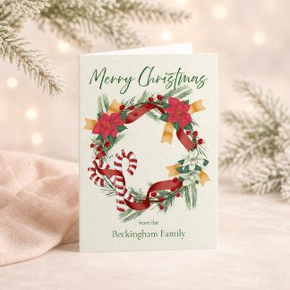 Custom From Family Name Merry Christmas Wreath Card