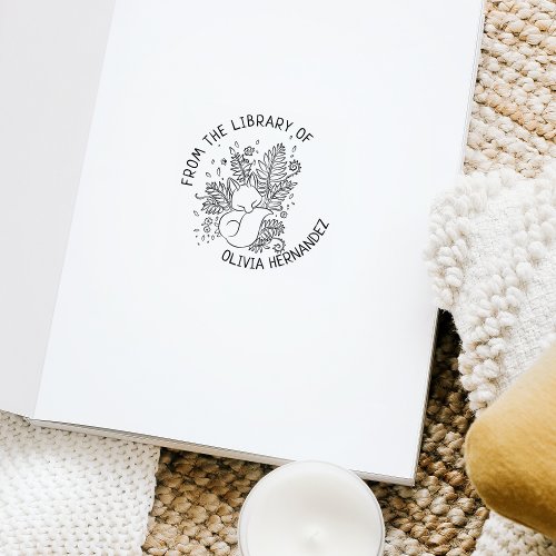 Custom From the Library Of Botanical Fox Book Rubber Stamp