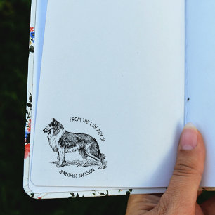 Custom From the Library Of, Dog Collie Book  Rubber Stamp