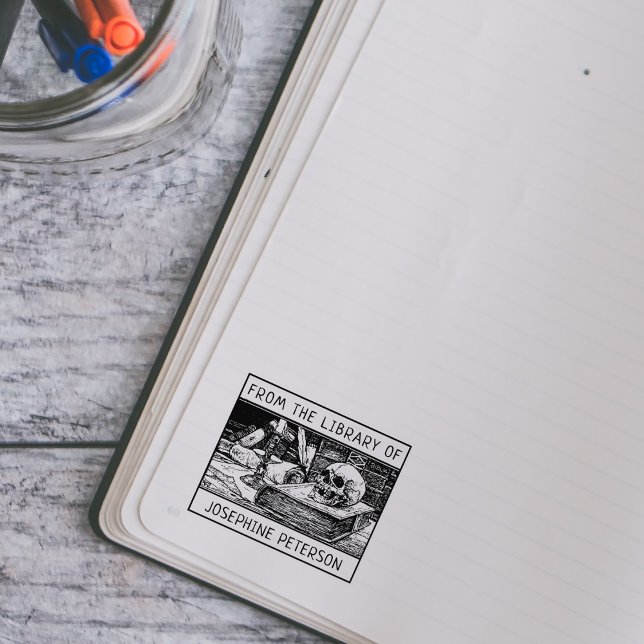 Custom From the Library Of, Gothic Skull Book Rubber Stamp (Creator Uploaded)