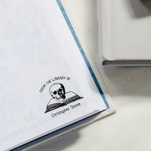 Custom From the Library Of Gothic Skull Book Rubber Stamp