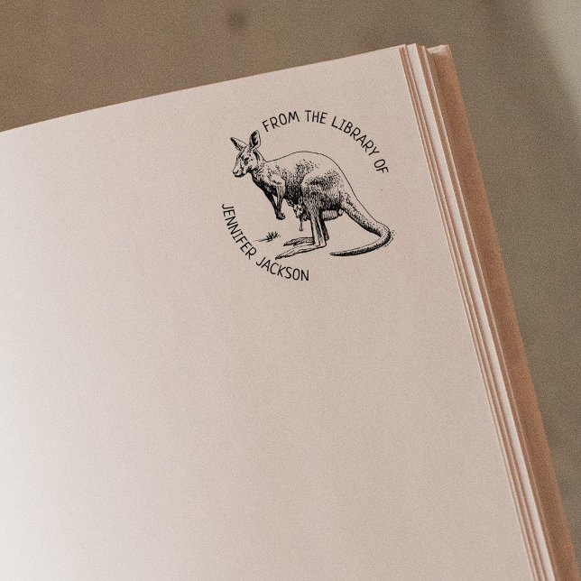 Custom From the Library Of, Kangaroo Book  Rubber Stamp (Creator Uploaded)
