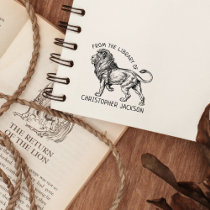 Custom From the Library Of, Lion Book Rubber Stamp