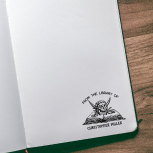 Custom From the Library Of, Pirate Skull Book Rubber Stamp