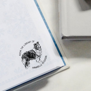 Custom From the Library Of, Sheep Dog Book   Rubber Stamp