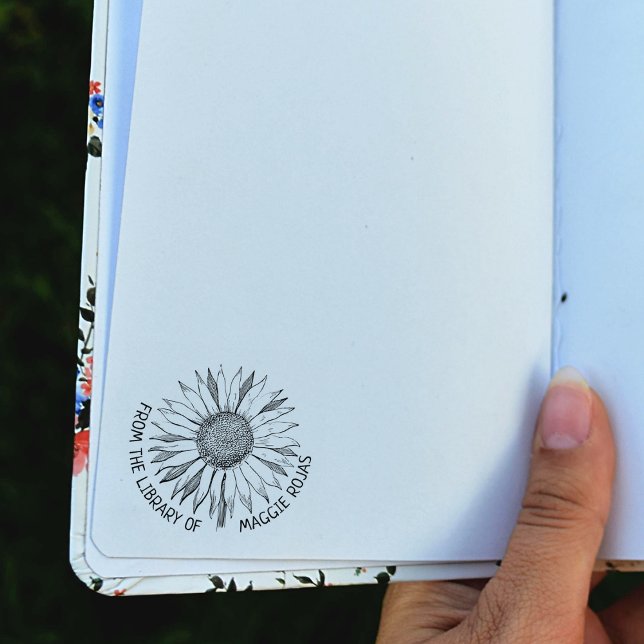 Custom From the Library Of, Sunflower Book Rubber Stamp (Creator Uploaded)