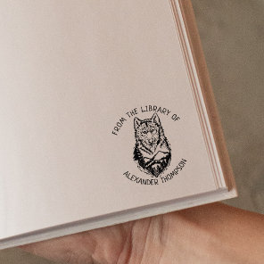 Custom From the Library Of, Wolf Book   Rubber Stamp