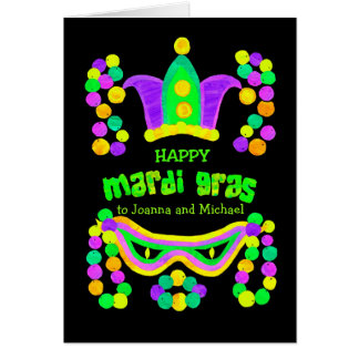 Custom Front Bright Mardi Gras Card on Black