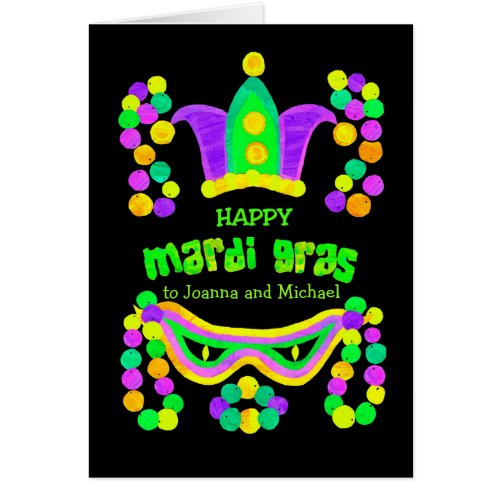 Custom Front Bright Mardi Gras Card on Black